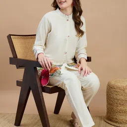 ZUMMER Floral Embroidered Cotton Tunic & Trousers Co-Ords Set image 3