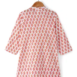 Babyhug 100% Cotton Woven Full Sleeves Kurta & Dhoti Set With Floral Print - White image 4