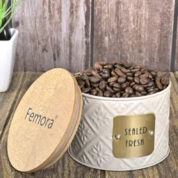 Femora Kitchen Storage Jars Tin Jar With Wooden Lid Air Tight Jar, 300 ml, Pack of 2 image 4