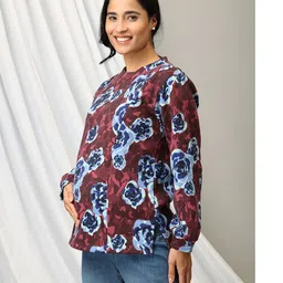 The Mom Store Cotton Full Sleeves Floral Printed Maternity Sweatshirt With Nursing Access - Multi Colour image 5