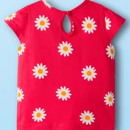 Babyhug 100% Cotton Knit Half Sleeves T-Shirts with Floral & Have A Nice Day Text Print Pack of 3 - Navy Blue Red & White image 3