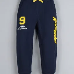 Plum Tree 100% Cotton Knit Full Raglan Sleeves Champion Text Printed Sweatshirt & Joggers Set - Navy Blue image 5