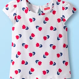 Babyhug 100% Cotton Knit Half Sleeves T-Shirts with Floral & Have A Nice Day Text Print Pack of 3 - Navy Blue Red & White image 4