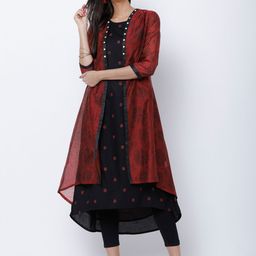Vishudh Women Black & Maroon Printed A-Line Kurta-picture-6