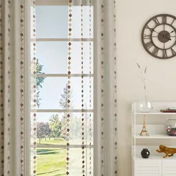 GM White & Brown Embroidered Sheer Door Curtain image 1