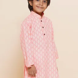 AJ Dezines Kids Peach Printed Full Sleeves Kurta image 3