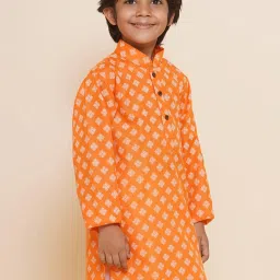 AJ Dezines Kids Orange Printed Full Sleeves Kurta image 3