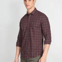 Arrow Sport Brown Cotton Slim Fit Checks Shirt image 3