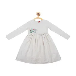 Blue Giraffe Kids Beige Embroidered Dress-image-5