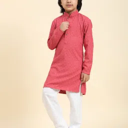 Pro-Ethic Style Developer Kids Pink & White Embellished Full Sleeves Kurta with Pyjamas image 3