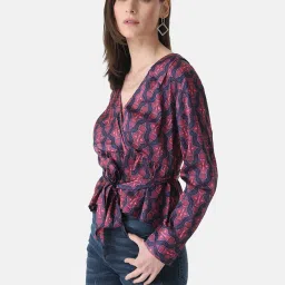 Kazo Printed Wrap Tie Knot Top image 3