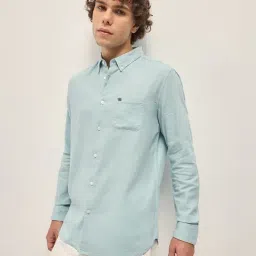 The Bear House Blue Cotton Slim Fit Solid Shirt-image-14