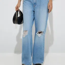 nuon women Nuon by Westside Light Blue Distressed Relaxed-Fit High-Rise Jeans-picture-27