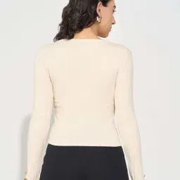 People By Pantaloons Beige Slim Fit Top image 2