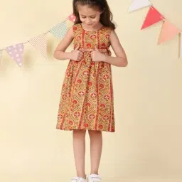Fabindia Girls Mustard Cotton Printed Dress-image-68