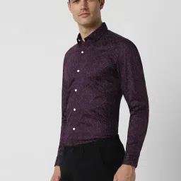 Peter England Purple Cotton Slim Fit Printed Shirt image 3