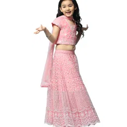 BIBA Girls Pink Embellished Blouse, Lehenga with Dupatta image 3