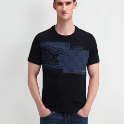 U.S. Polo Assn. Blue Cotton Slim Fit Printed T-Shirt image 1