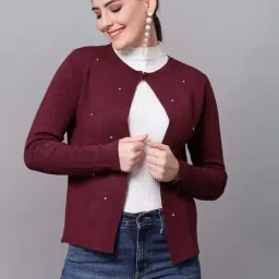 Mafadeny Maroon Embellished Shrug-picture-20