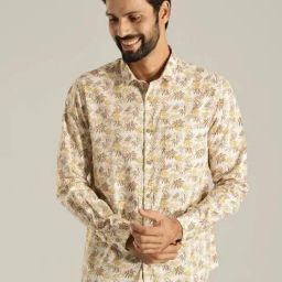 Indian Terrain Beige Slim Fit Floral Shirt-picture-2