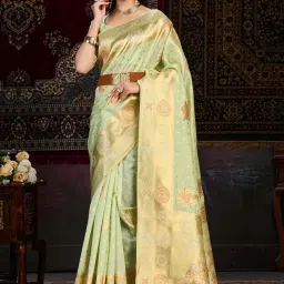 Mimosa Green Woven Saree With Unstitched Blouse image 3