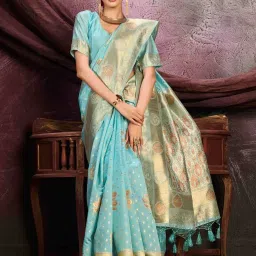 Mimosa Blue Woven Saree With Unstitched Blouse image 3