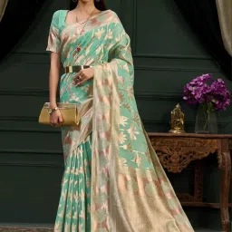 Mimosa Green Woven Saree With Unstitched Blouse image 3
