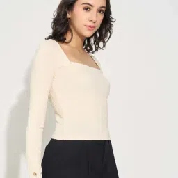 People By Pantaloons Beige Slim Fit Top image 3