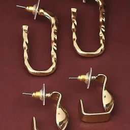 OOMPH Gold Geometric Square Shape Twisted Design Hoop Earrings Pack of 2 image 1