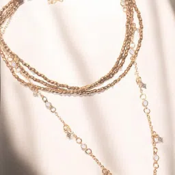 OOMPH Gold Multi Layer Elastic and Metal Beads Choker image 1