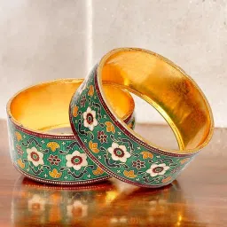 OOMPH Green Ethnic Kada-Meenakari Floral Design Bangle Set Pack of 2 image 1