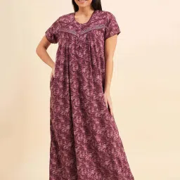 Sweet Dreams Maroon Printed Night Gown image 3