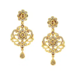 Estele Gold-Plated CZ Flower Design Dangler Earrings image 3