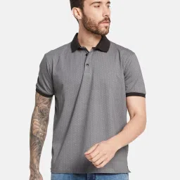 Octave Grey Cotton Regular Fit Printed Polo T-Shirt image 1