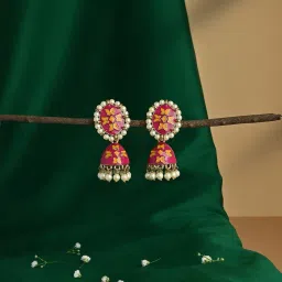 Fida Pink Bridal Kundan Jhumki Earrings for Women image 1