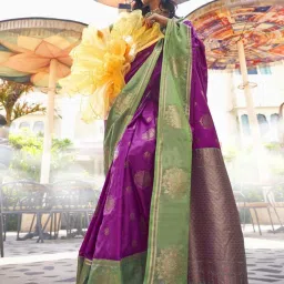 Elora Purple Silk Woven Saree With Unstitched Blouse image 1