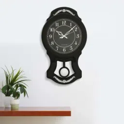 eCraftIndia Round Black Dial Black Pendulum Plastic Wall Clock-image-52