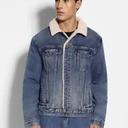American Eagle Blue Regular Fit Denim Jacket-image-15