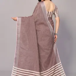 Satrani Brown Striped Saree With Unstitched Blouse image 2