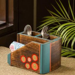ExclusiveLane 'Desert Staircase' Hand-Painted Cutlery Holder In Mango Wood (3 Partitions)-picture-9