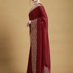 Satrani Maroon Woven Saree With Unstitched Blouse image 3