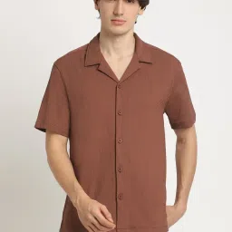 The Bear House Brown Regular Fit Texture Shirt image 1