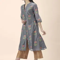 Rangmanch by Pantaloons Grey Floral Print Straight Kurta image 3