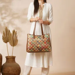 Glo By Globus Multi Ethnic Motifs Printed Medium Tote image 1