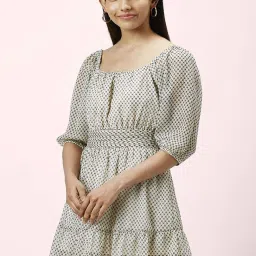 People by Pantaloons Off-White Printed A-Line Dress image 3