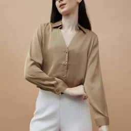 Ginger by Lifestyle Brown Regular Fit Crop Shirt image 1