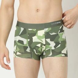 UnderJeans by Spykar Super Premium Bonded Elastic Olive Camo Print Trunks-picture-1