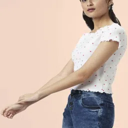 People by Pantaloons White Cotton Printed Top image 3