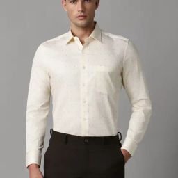 Louis Philippe Beige Slim Fit Printed Shirt-picture-0