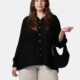 VIRGIO Black Relaxed Fit Solid Shirt image 1